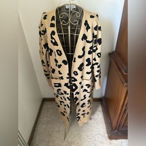 Jack & Avery Leopard Print Knit Cardigan Open Front Long Size S
